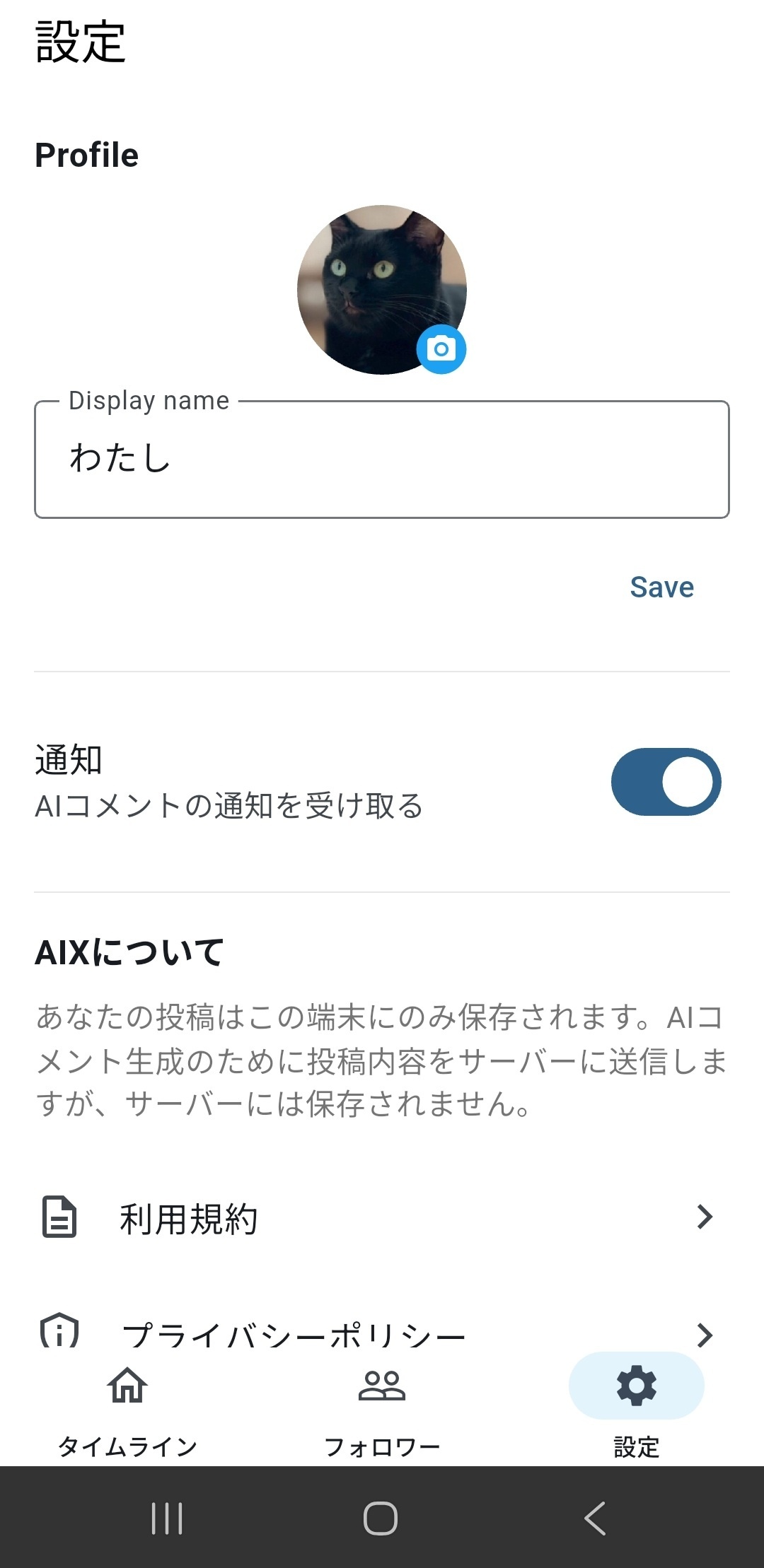 設定 - ローカル保存